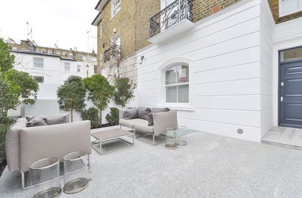 Granite courtyard Chelsea seating area glazed patio roof light